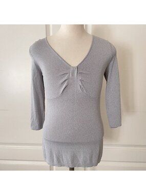 Grace Dane Lewis Blouse Womens Small Gray Top Sweater 3/4 Sleeve Rayon Nylon